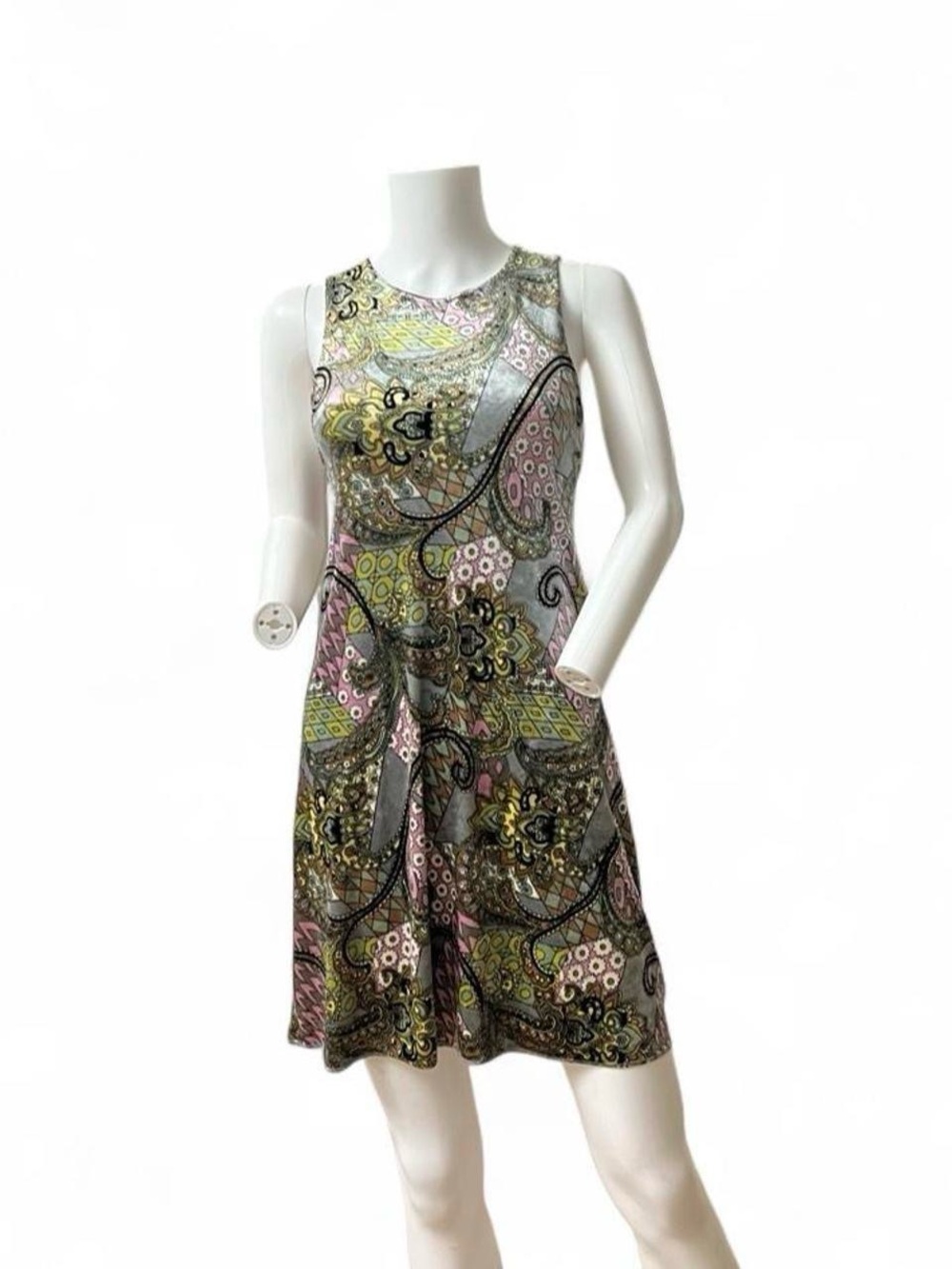 Betsey Johnson Paisley Print Sleeveless Mini Dress - Pink, Green, Gray, Cream